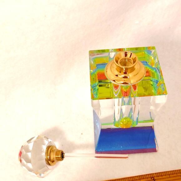 Rainbow Clear Prism Crystal Faceted Perfume Fragrance Oil ArtGlass BottleStopper - Picture 8 of 10
